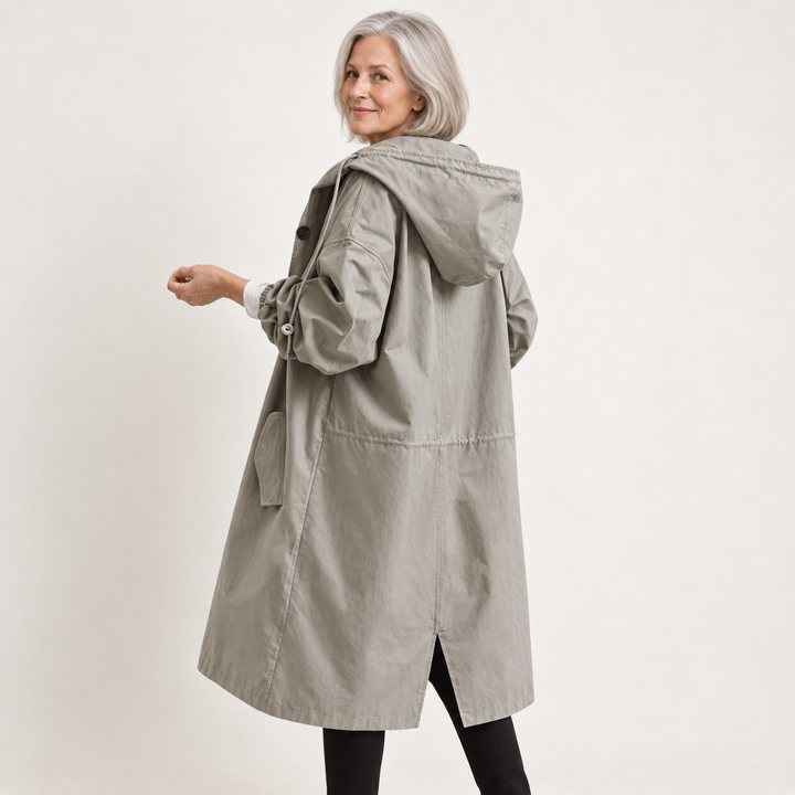 Women's Hooded Raincoat with Belt