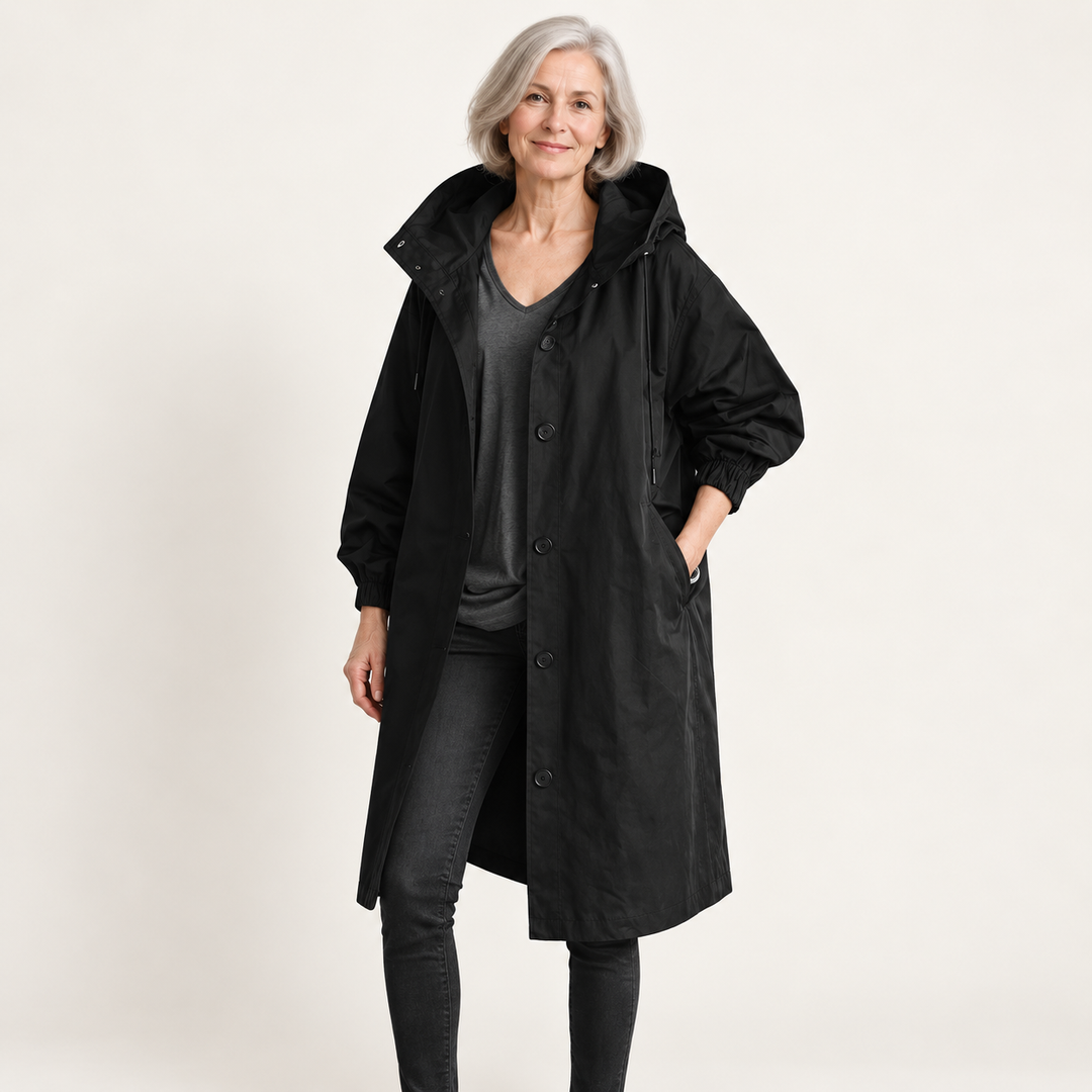 Women's Hooded Raincoat with Belt