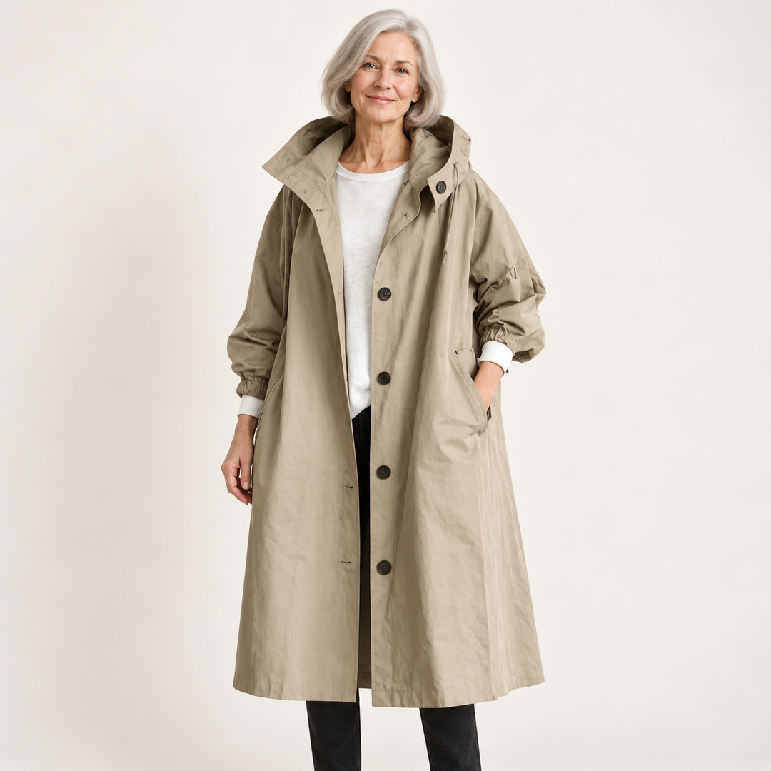 Women's Hooded Raincoat with Belt