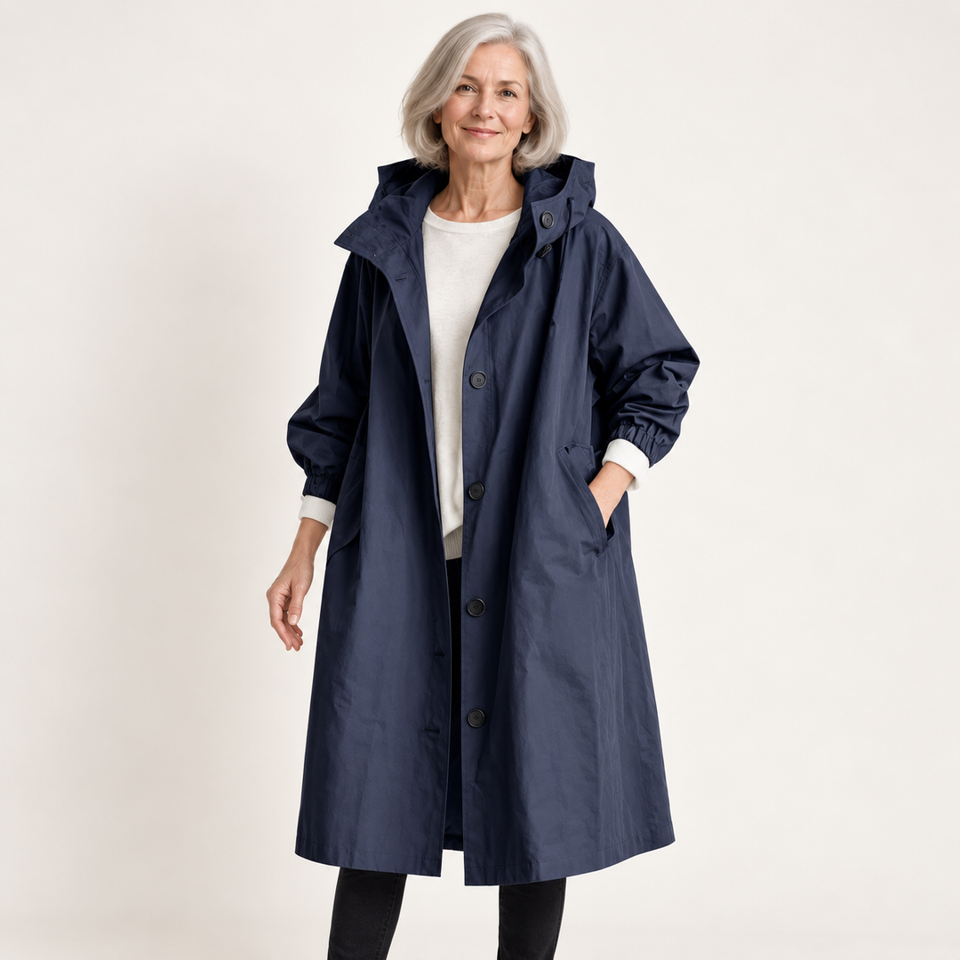 Women's Hooded Raincoat with Belt