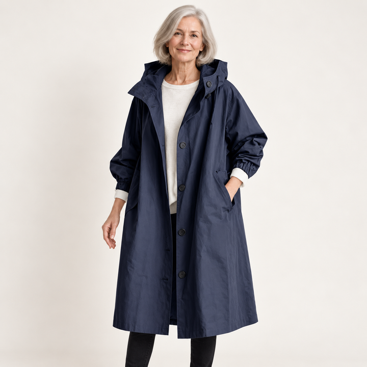 Women's Hooded Raincoat with Belt