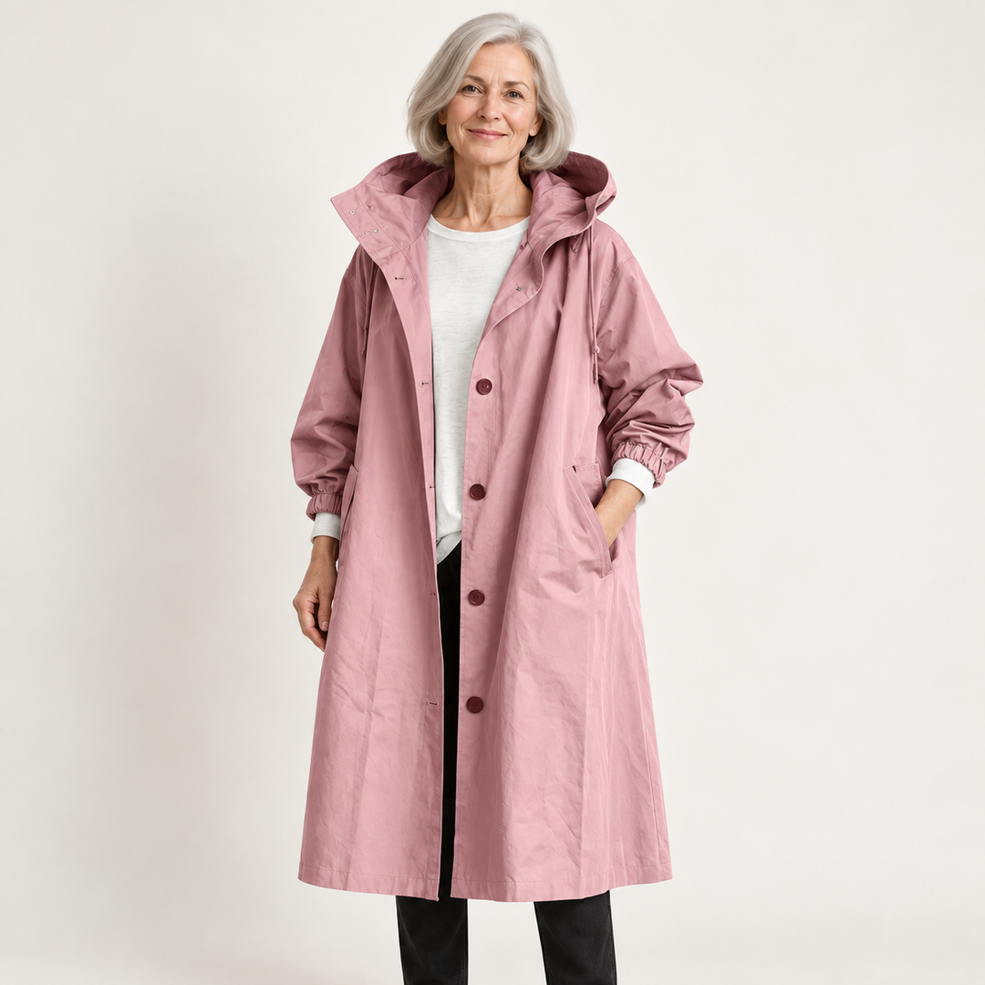 Women's Hooded Raincoat with Belt