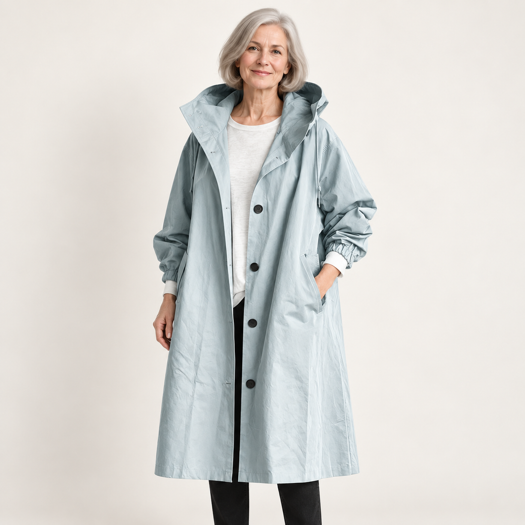 Women's Hooded Raincoat with Belt