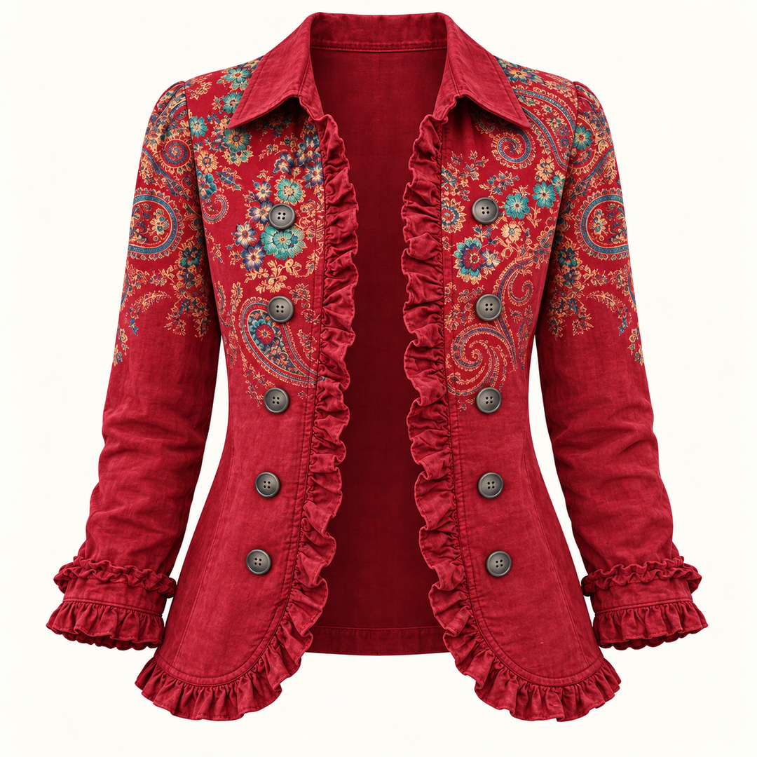 Women's Paisley Print Jacket with Ruffles