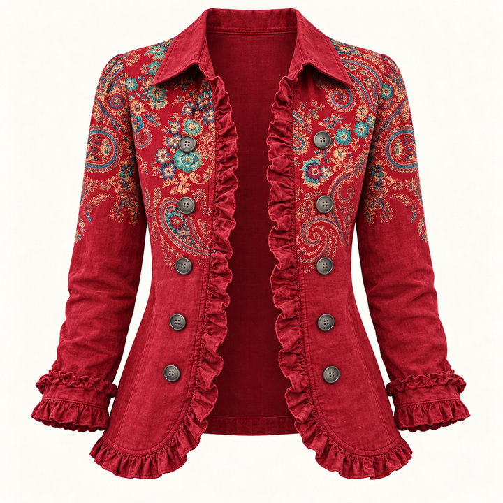 Women's Paisley Print Jacket with Ruffles