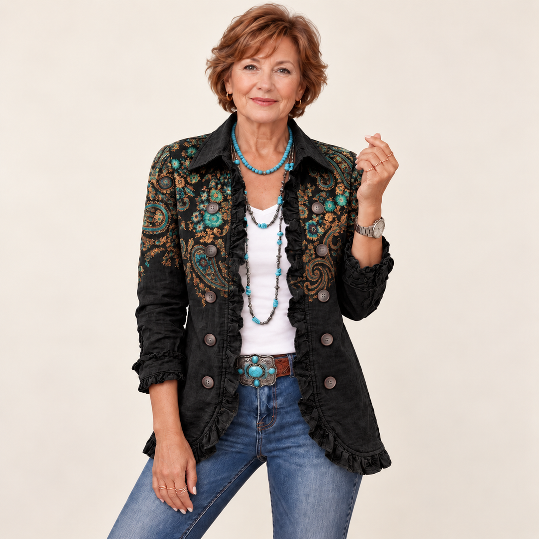 Women's Paisley Print Jacket with Ruffles