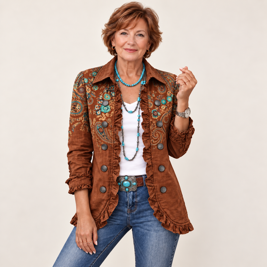 Women's Paisley Print Jacket with Ruffles