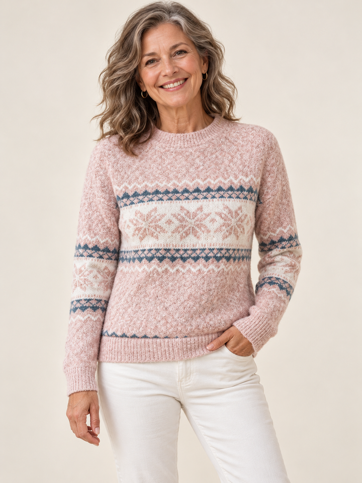 Megan – Fair Isle Crewneck Jumper on a mature model