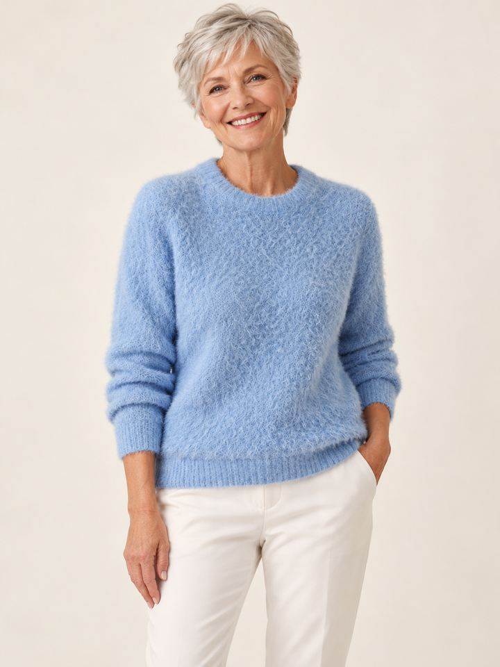 Lorna – Fluffy Crewneck Jumper on a mature model