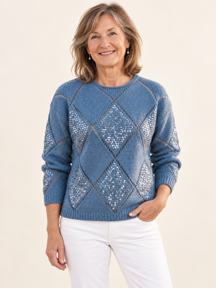 Ingrid – Vintage Inspired Jumper on a mature model