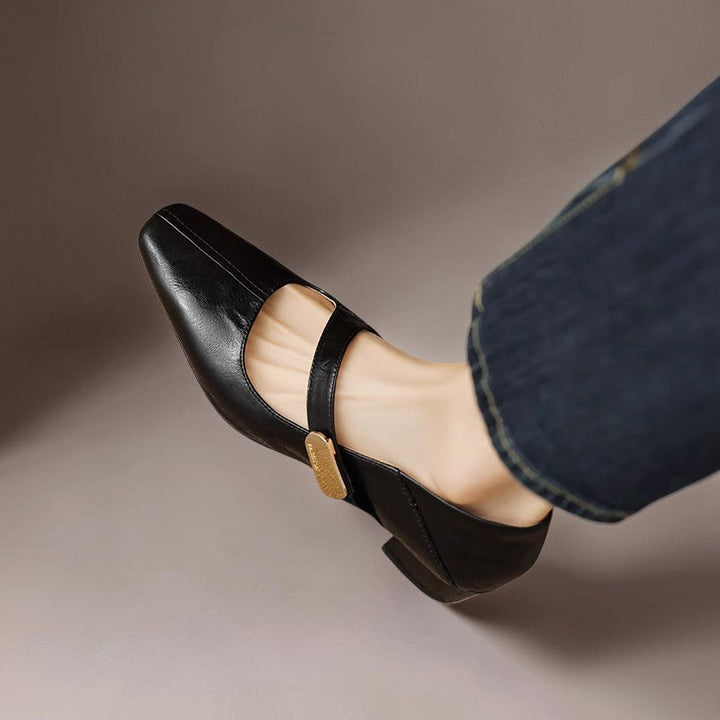 NUALA CORK | Juliette Square-Toe Gold-Detail Mary Janes