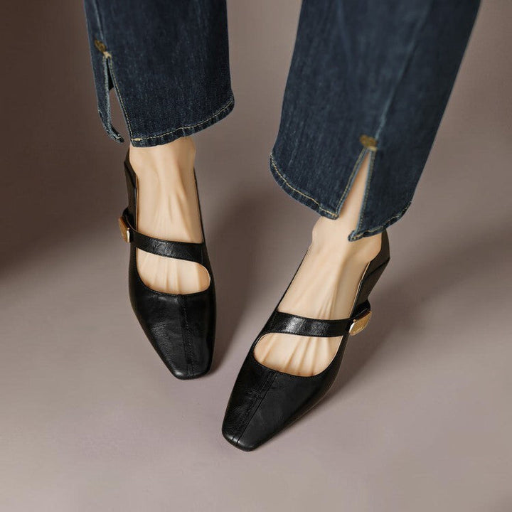 NUALA CORK | Juliette Square-Toe Gold-Detail Mary Janes