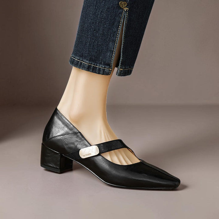 NUALA CORK | Juliette Square-Toe Gold-Detail Mary Janes