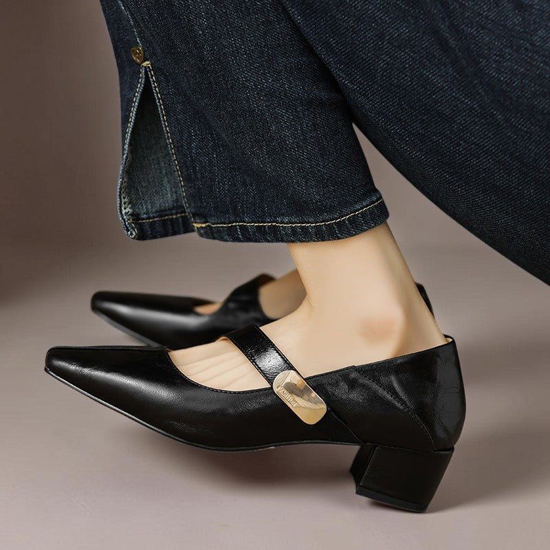NUALA CORK | Juliette Square-Toe Gold-Detail Mary Janes