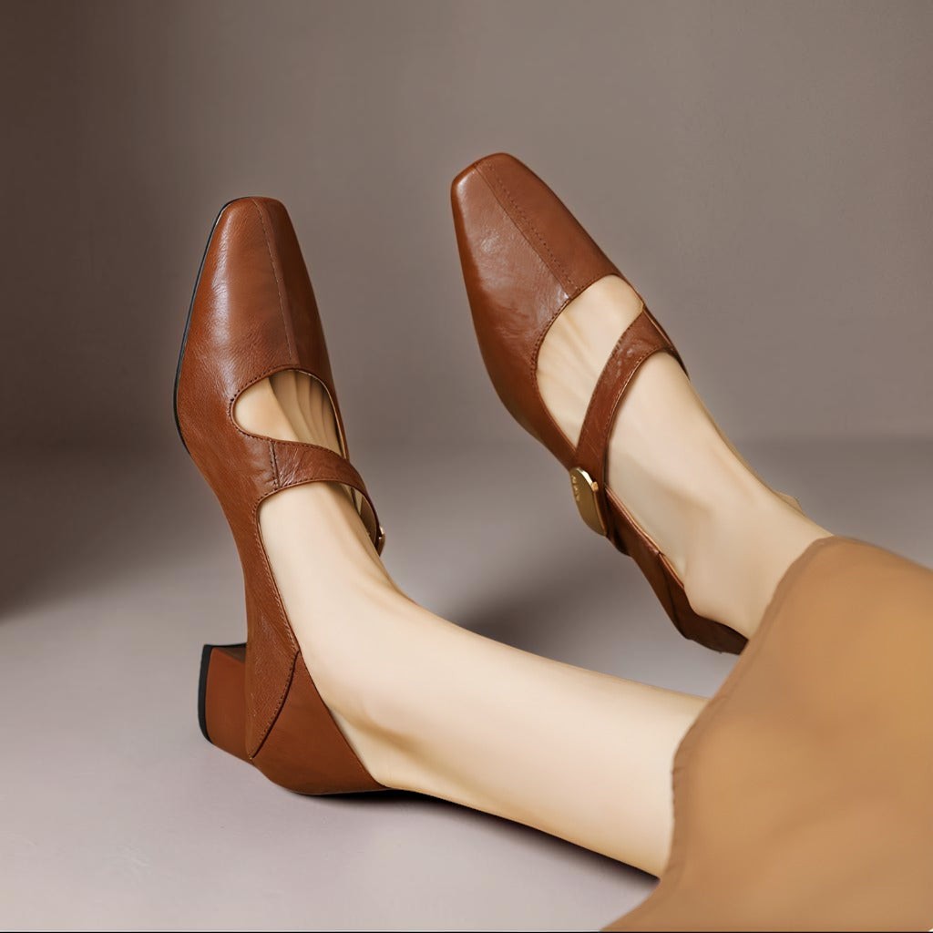 NUALA CORK | Juliette Square-Toe Gold-Detail Mary Janes