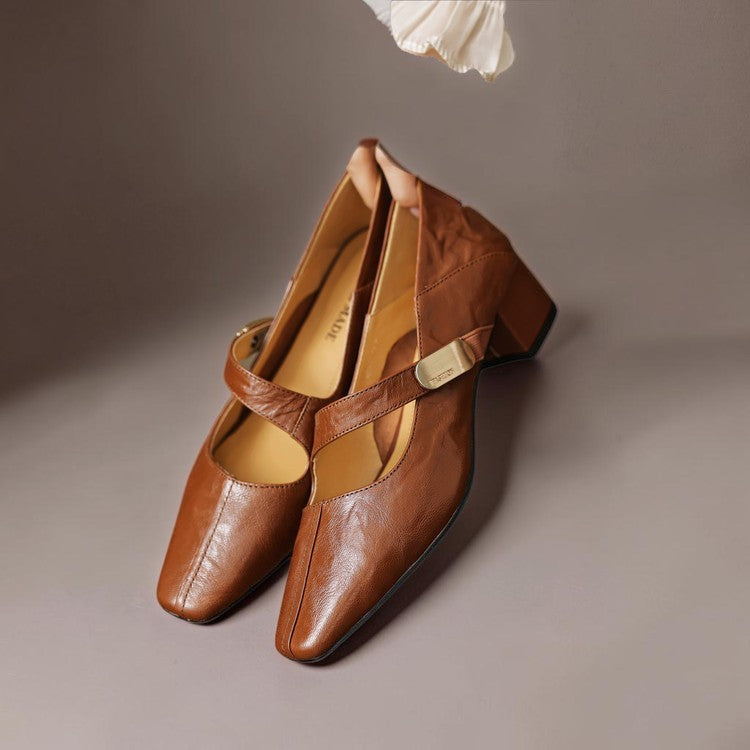 NUALA CORK | Juliette Square-Toe Gold-Detail Mary Janes