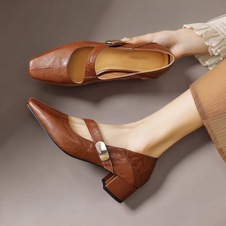 NUALA CORK | Juliette Square-Toe Gold-Detail Mary Janes