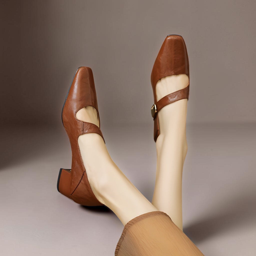 NUALA CORK | Juliette Square-Toe Gold-Detail Mary Janes