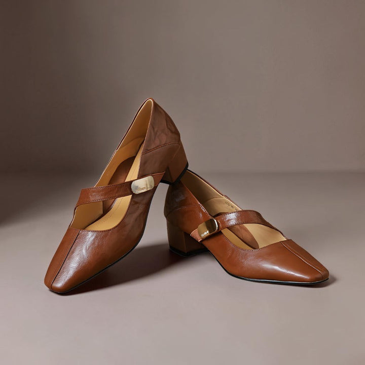 NUALA CORK | Juliette Square-Toe Gold-Detail Mary Janes