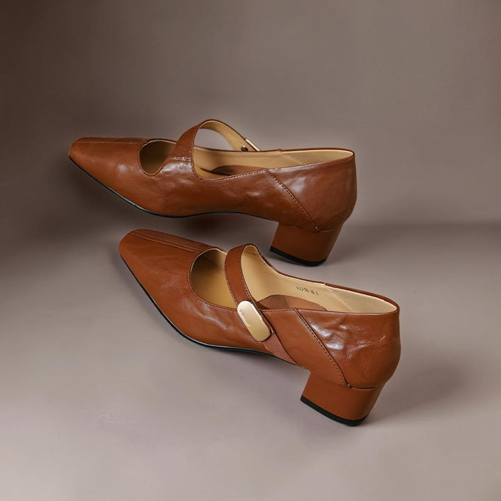 NUALA CORK | Juliette Square-Toe Gold-Detail Mary Janes