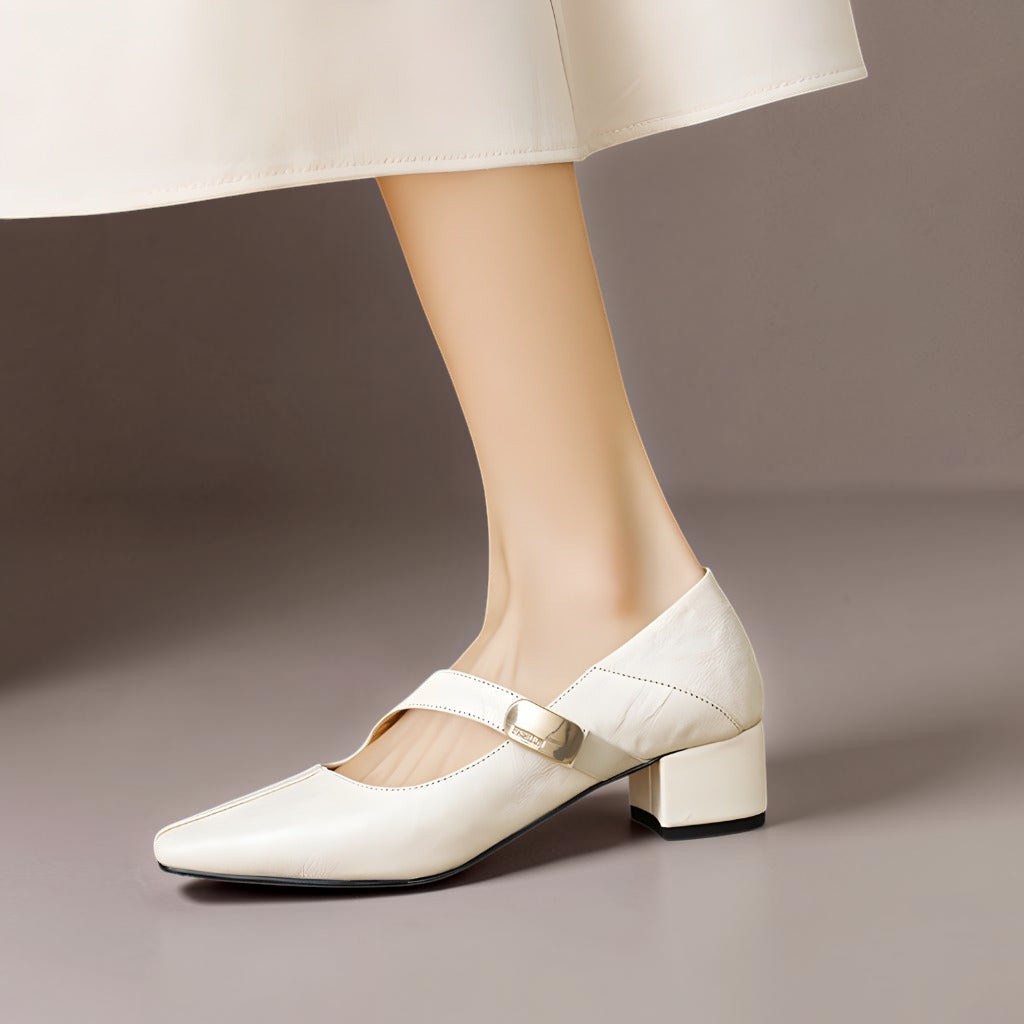 NUALA CORK | Juliette Square-Toe Gold-Detail Mary Janes