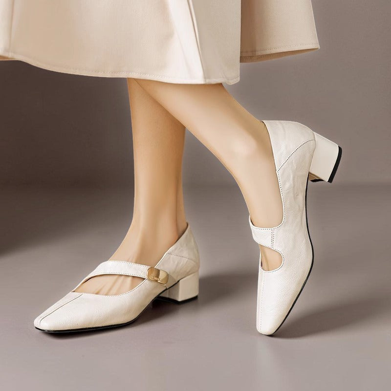 NUALA CORK | Juliette Square-Toe Gold-Detail Mary Janes