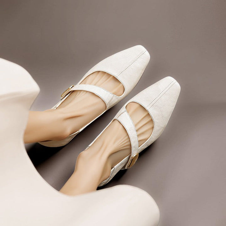NUALA CORK | Juliette Square-Toe Gold-Detail Mary Janes