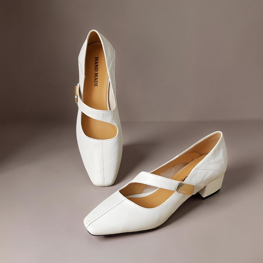 NUALA CORK | Juliette Square-Toe Gold-Detail Mary Janes
