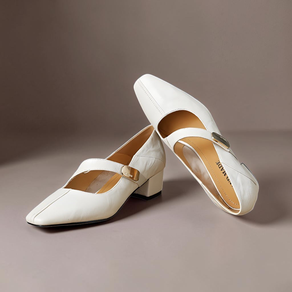 NUALA CORK | Juliette Square-Toe Gold-Detail Mary Janes