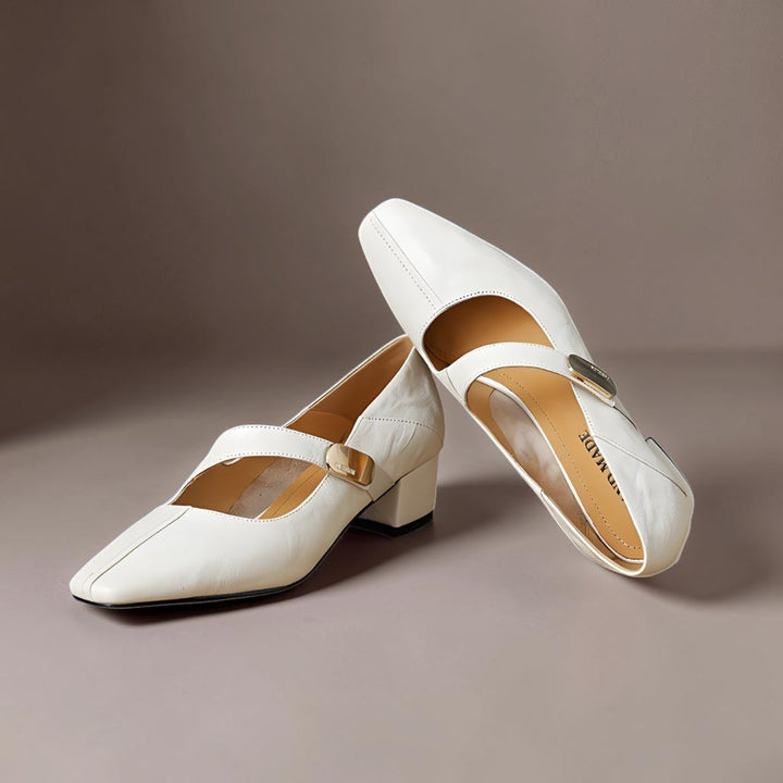 NUALA CORK | Juliette Square-Toe Gold-Detail Mary Janes