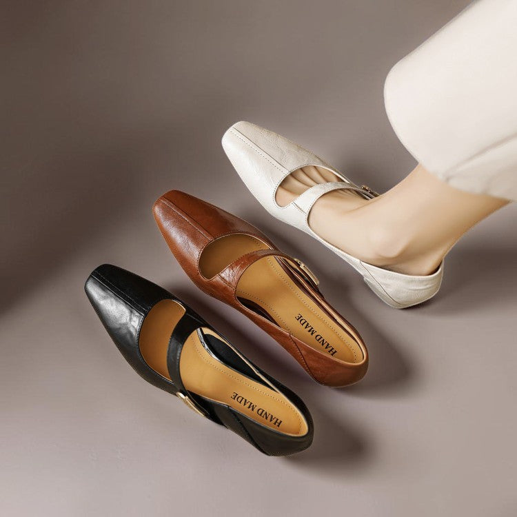 NUALA CORK | Juliette Square-Toe Gold-Detail Mary Janes
