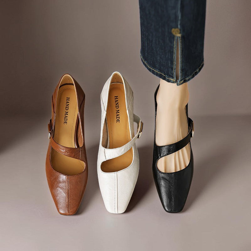 NUALA CORK | Juliette Square-Toe Gold-Detail Mary Janes