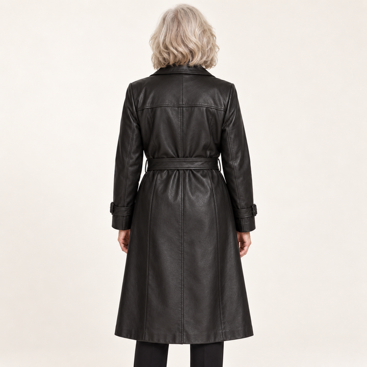 Women's Faux Leather Belted Trench Coat