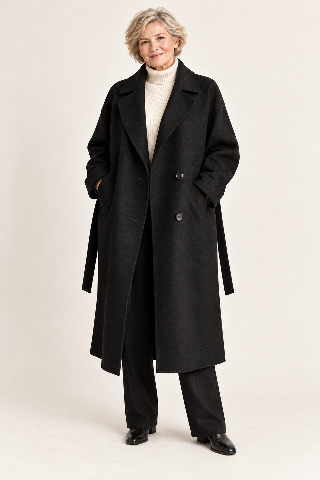Women's Belted Wool Blend Long Coat